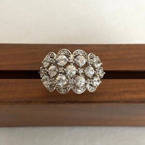Sterling Silver 925 KH Thai Kit Heath Multi Stone Round CZ Cluster Ring Sz 9.75